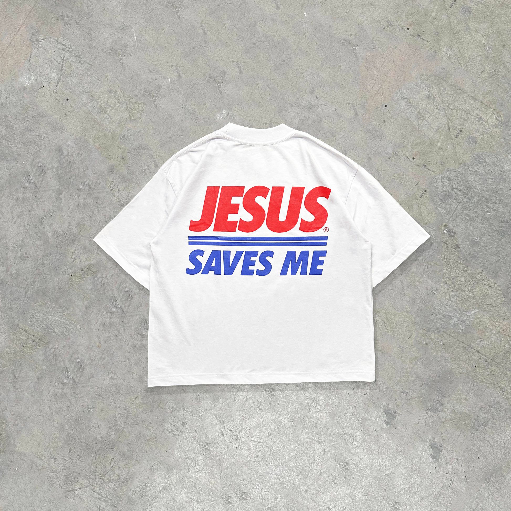 Jesus Saves Boxy Crop Tee White