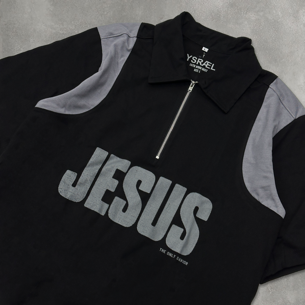 Only Jesus Can Quarter Zip Polo Shirt Black