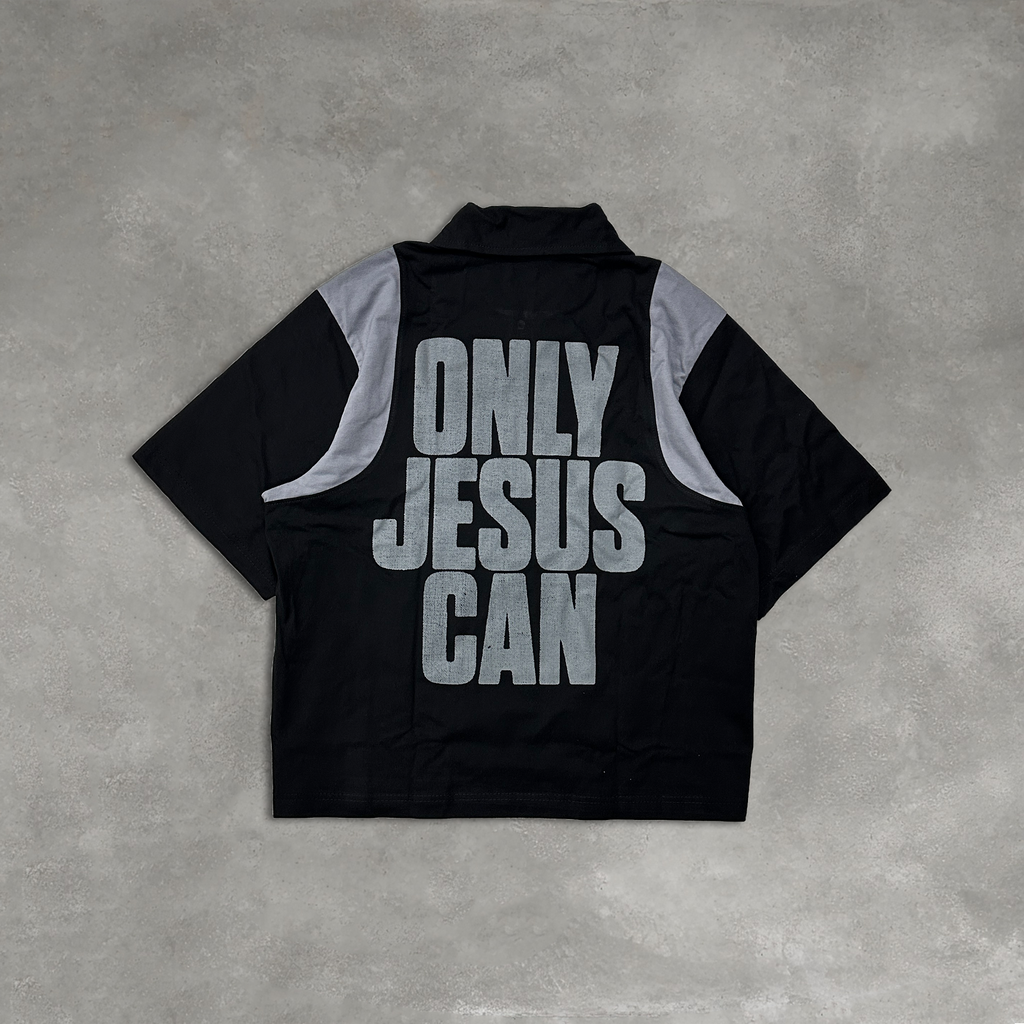 Only Jesus Can Quarter Zip Polo Shirt Black