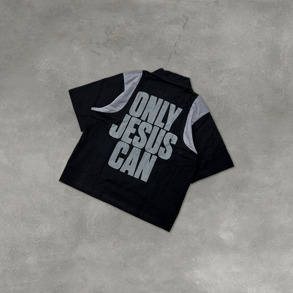 Only Jesus Can Quarter Zip Polo Shirt Black