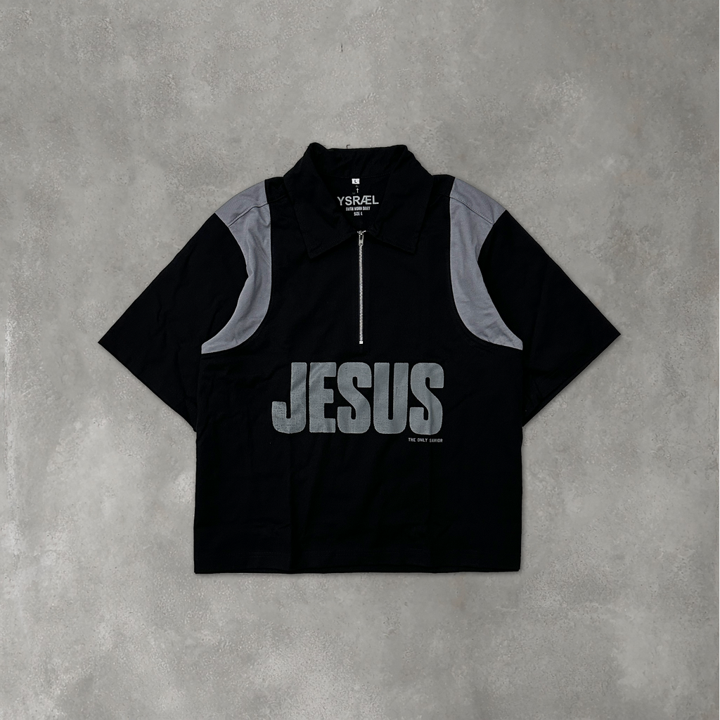 Only Jesus Can Quarter Zip Polo Shirt Black