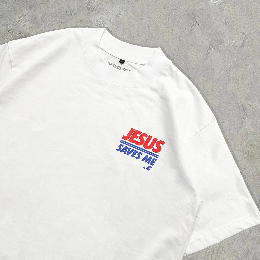 Jesus Saves Boxy Crop Tee White