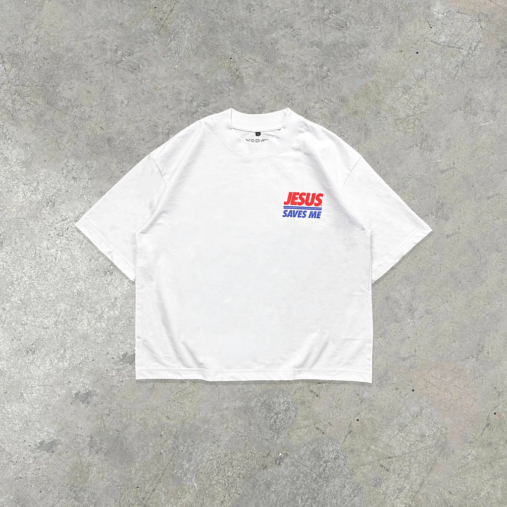 Jesus Saves Boxy Crop Tee White