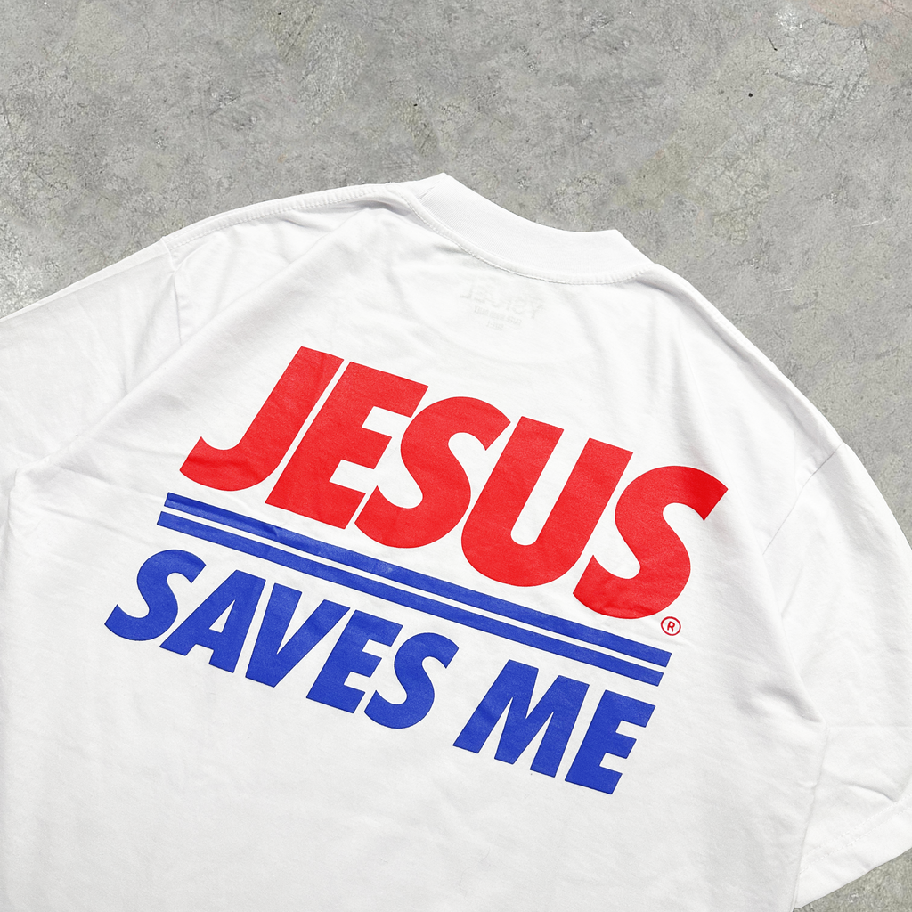 Jesus Saves Boxy Crop Tee White