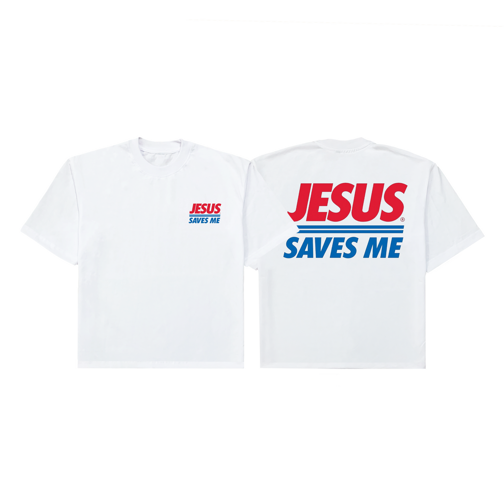 Jesus Saves Boxy Crop Tee White